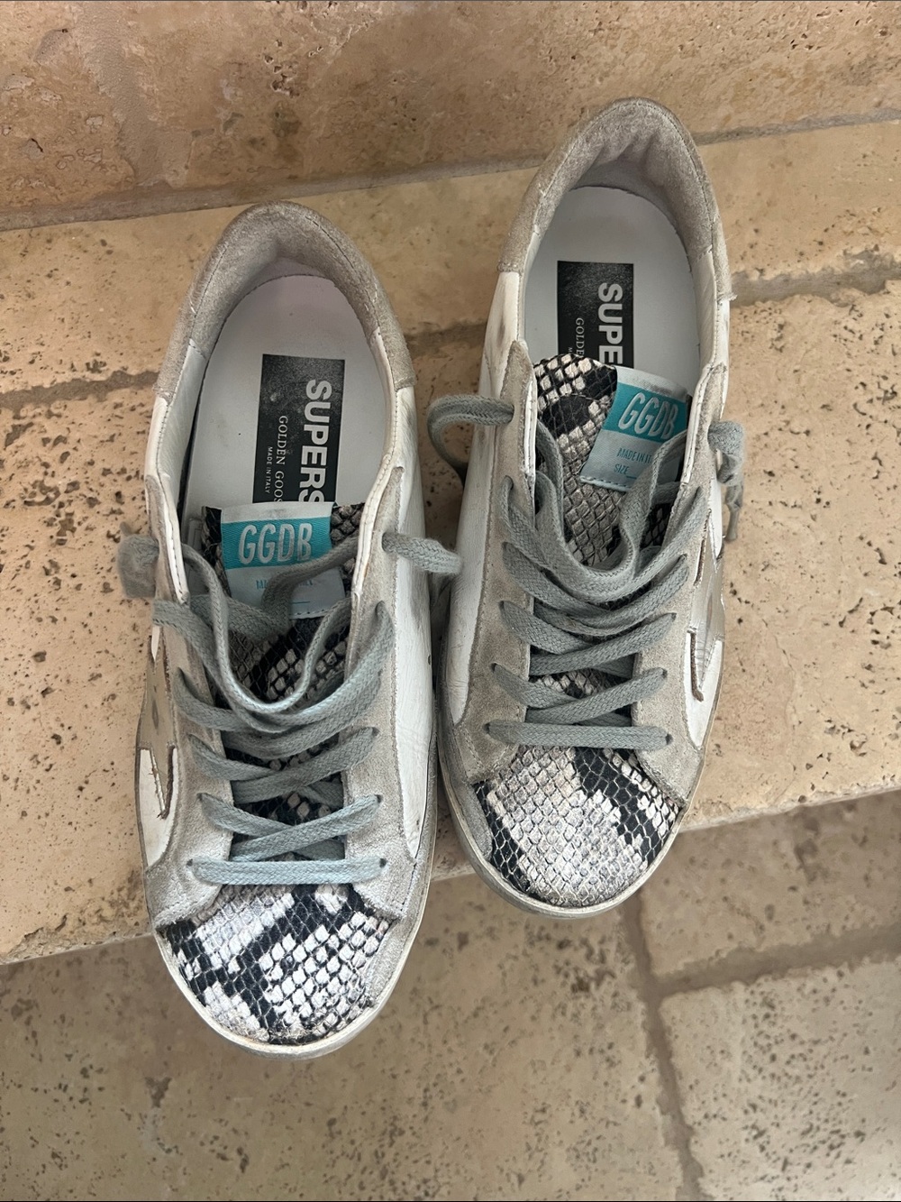 Golden Goose White, Gray & Black Snake-Print Low-Top Sneakers